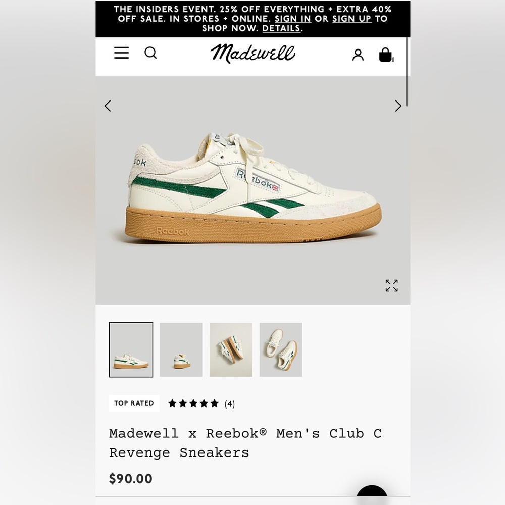 Reebok x Madewell Club C Revenge Sneaker /Sold out